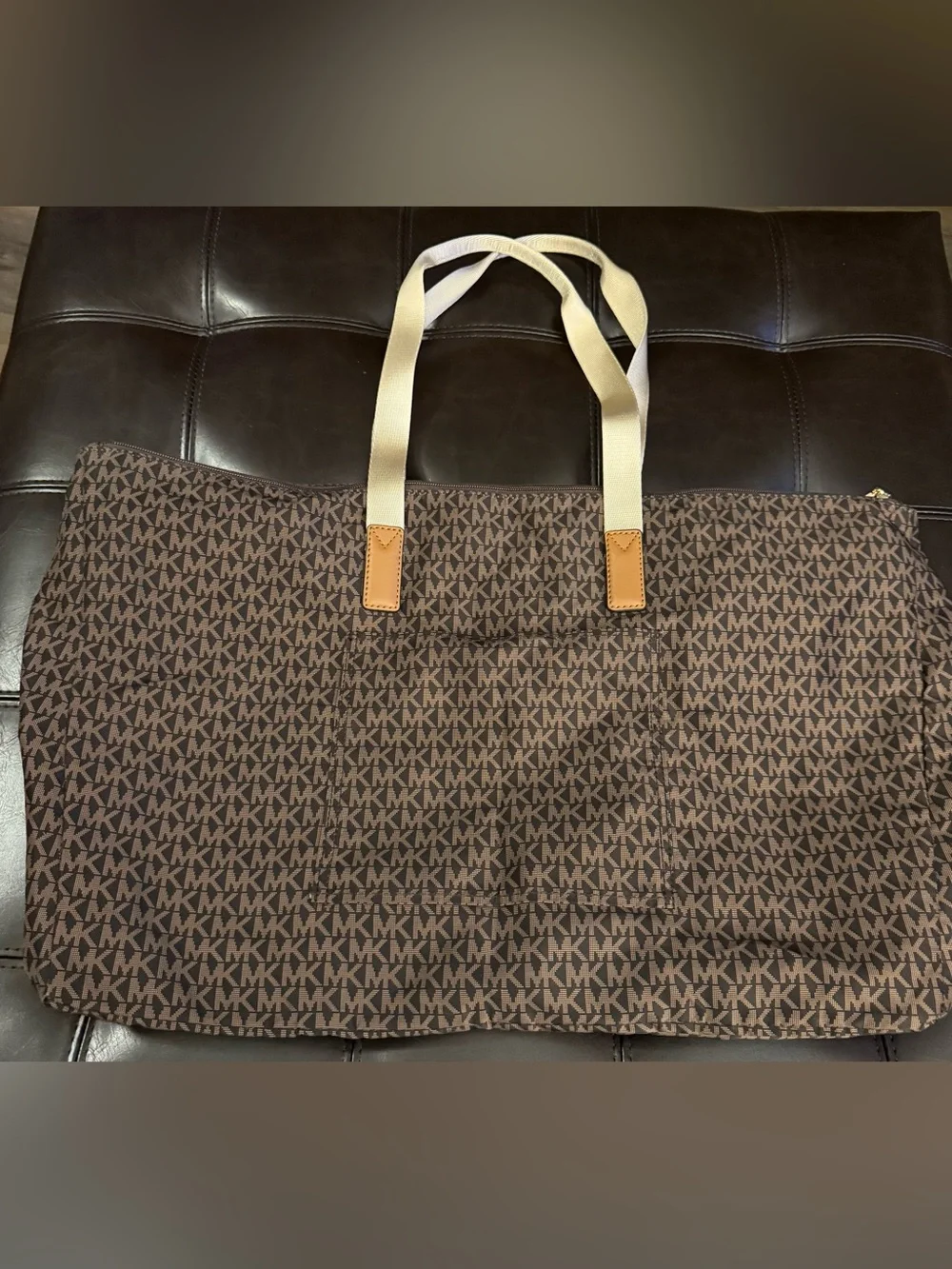 Authentic Michael Kors Brown Logo Jet Set Large Packable Nylon Tote